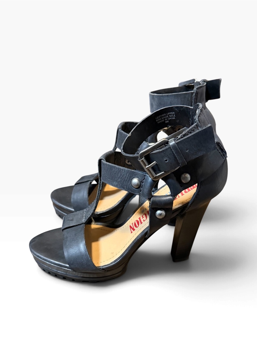 True Religion Hanna Black Strappy Buckle High Heel Sandals Women’s Size 8M Y2K